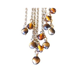 Delicate Shimmering Amber & Tiger Eye Beads with Gold Fill Waterfall Earrings